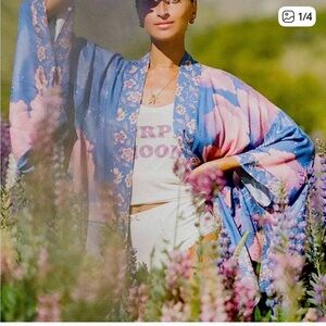 Spell Blue and Pink Floral Kimono Blazer